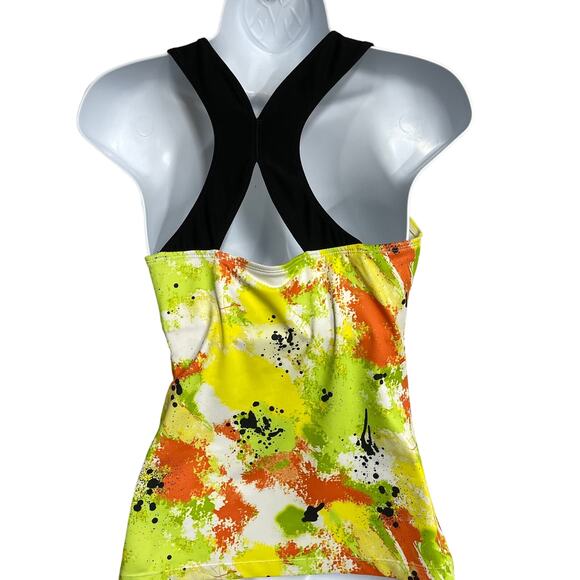 Xersion Women Tank Top Size S Yellow Splattered Print Cross Back Athleisure Gym - Picture 2 of 5